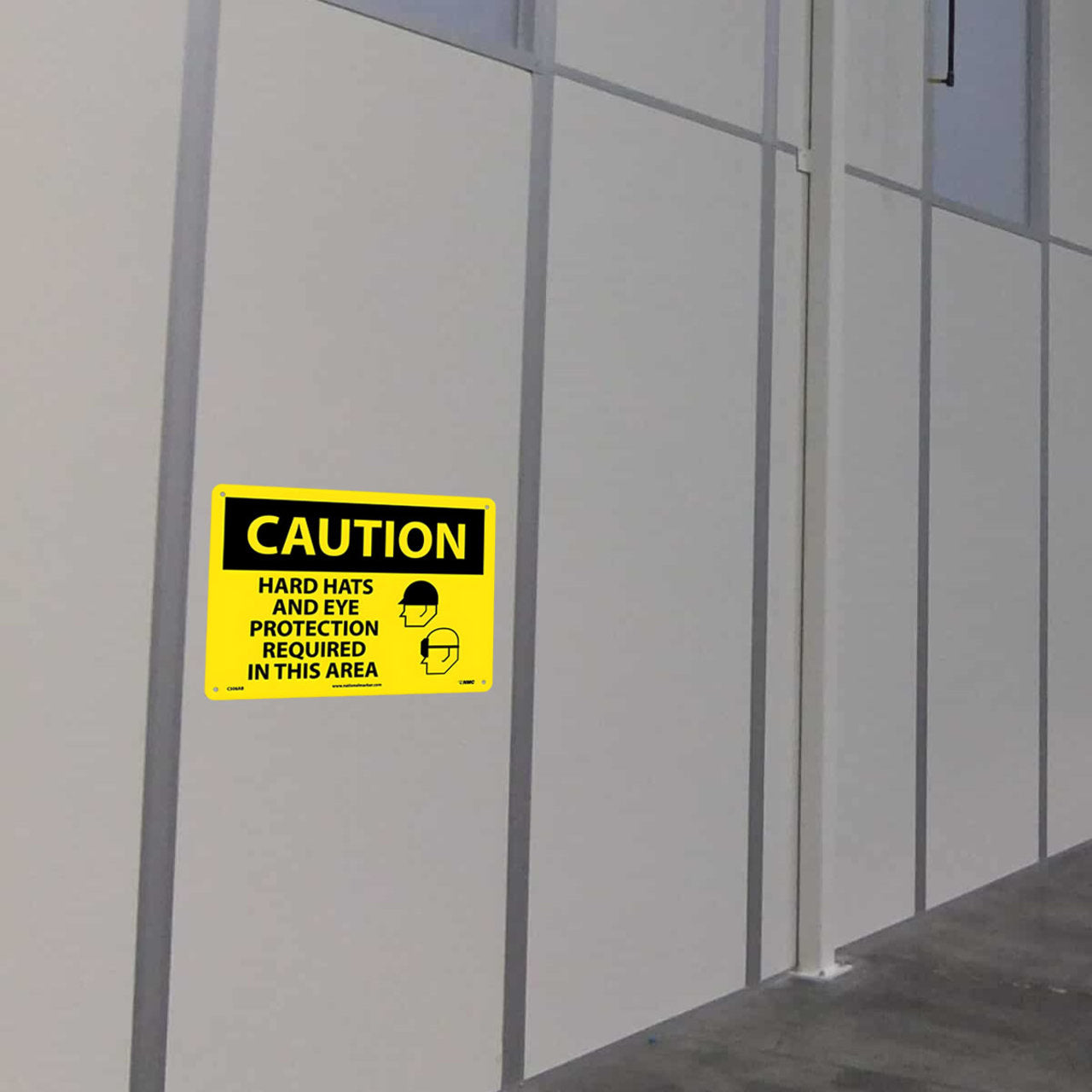 Caution Hard Hats And Eye Protection Required In This Area Graphic 10x14 Aluminum Sign