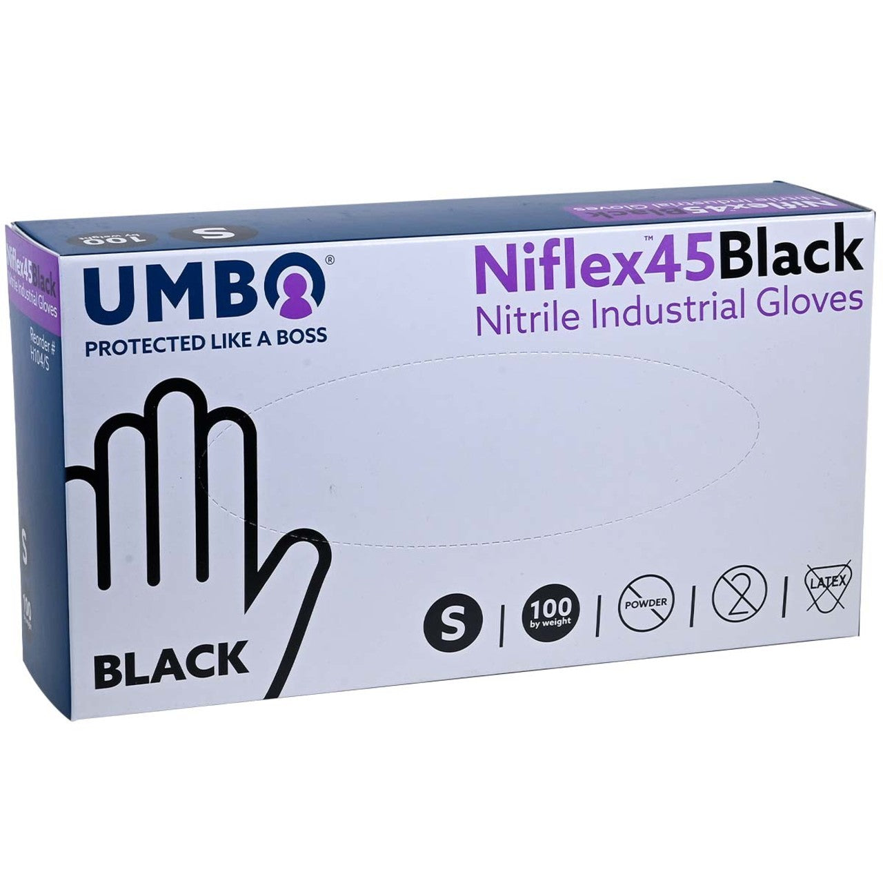 UMBO Niflex45 Nitrile Disposable Gloves, 5 mil, Black - H104 - Box of 100