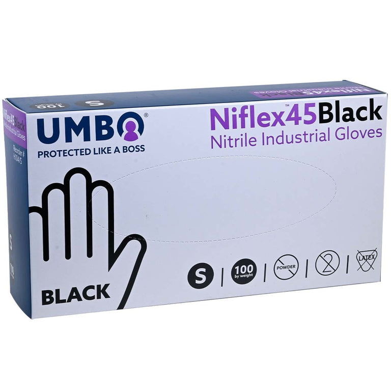 UMBO Niflex45 Nitrile Disposable Gloves, 5 mil, Black - H104 - Box of 100