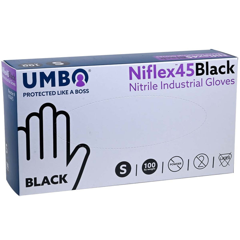 UMBO Niflex45 Nitrile Disposable Gloves, 5 mil, Black - H104 - Box of 100