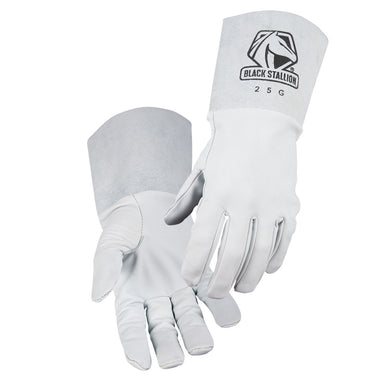 Black Stallion 25G Pearl White Grain Goatskin TIG Welding Gloves, White