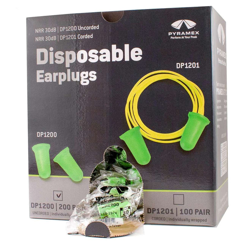 Pyramex DP1200 NRR 30dB Disposable Uncorded Earplugs, DP1200, 100 Pair, Green