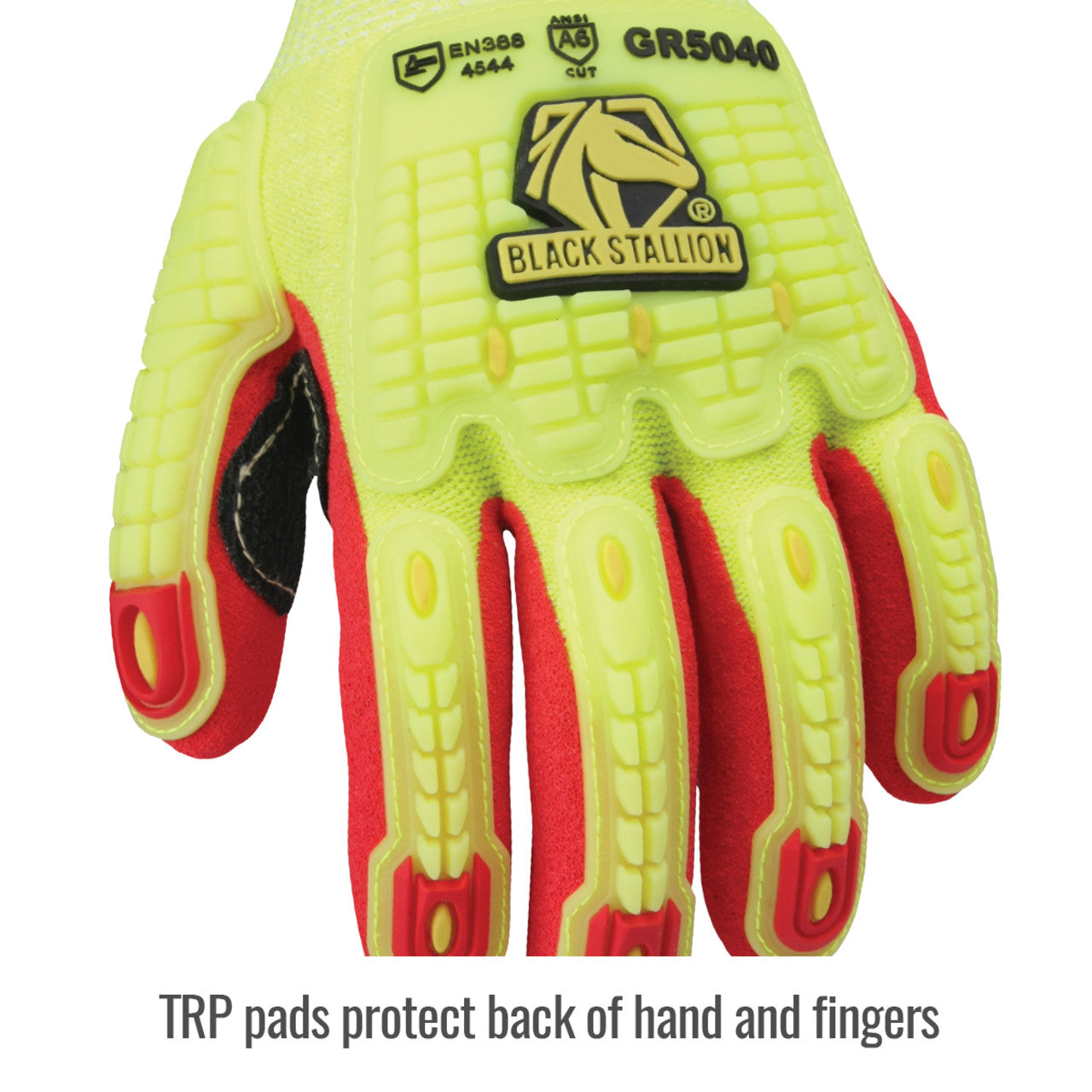 Black Stallion GR5040 AccuFlex Hi-Vis A6 Cut Sandy Nitrile Coated Impact Gloves, Hi-Vis Lime/Red