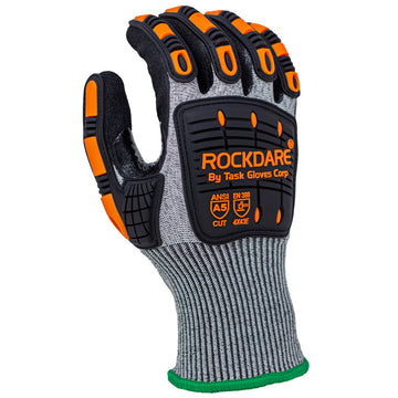 TASK ROCKDARE 13G ANSI A5 Cut Resistant Double Dipped Sandy Nitrile Coated Impact Gloves, Gray - RD1019