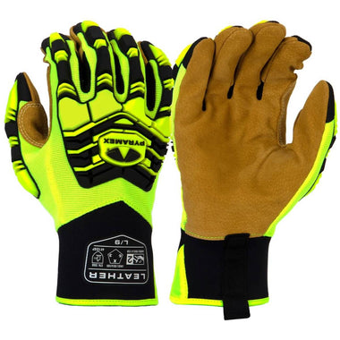 Pyramex GL805HT Leather Palm Level 2 Impact Gloves, Hi-Vis Green