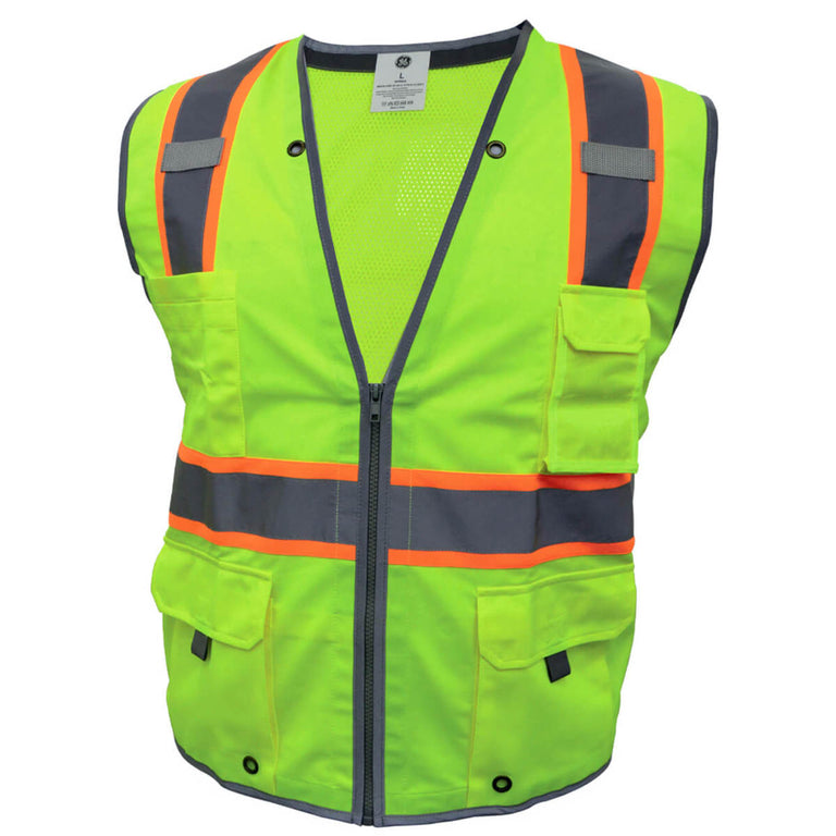 General Electric Type R Class 2 Hi-Vis Heavy Duty Engineer Safety Vest with Contrasting Trim - Hi-Vis Green - GV086