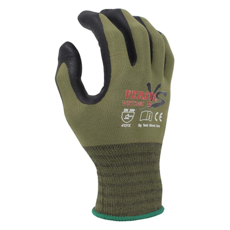 TASK Versus Soft-Foam Nitrile Coated Gloves, VS7260, Brown/Black