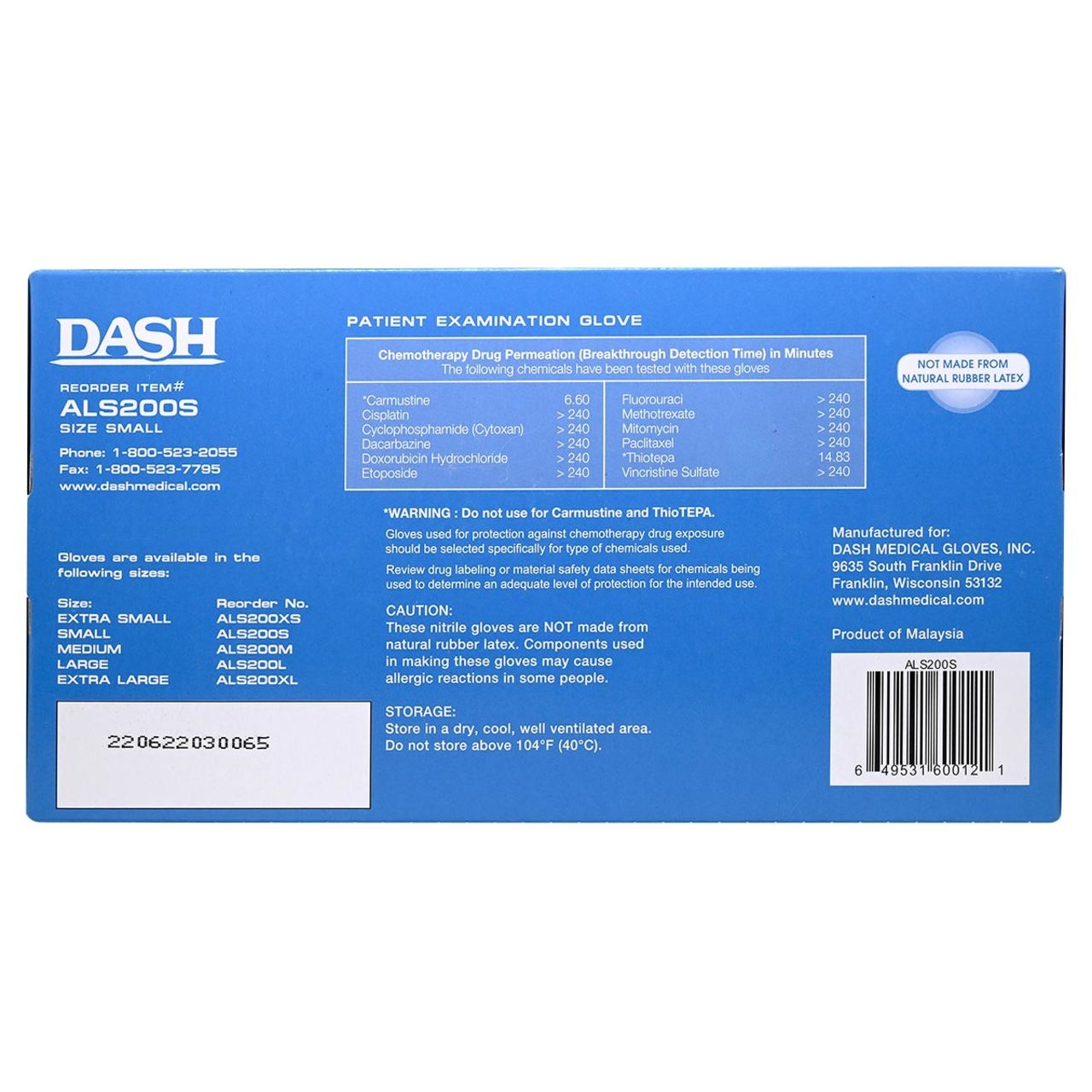 DASH Alasta 200 Nitrile Exam Grade Disposable Gloves, Violet Blue, 3.1 mil, Box of 200