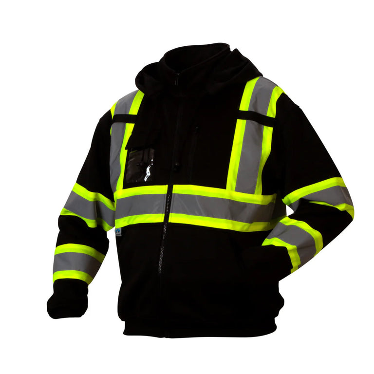 Custom Pyramex RCSZH33 Type R Class 3 High-Vis Zip Black Bottom Sweatshirt with X-Back - High Vis Lime Green