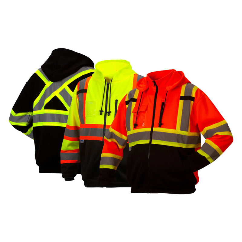 Custom Pyramex RCSZH33 Type R Class 3 High-Vis Zip Black Bottom Sweatshirt with X-Back - High Vis Lime Green