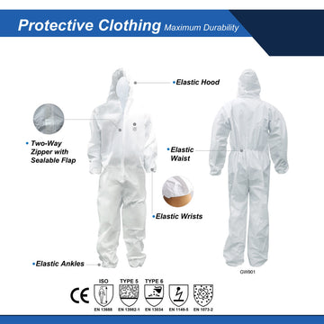 General Electric GW901 SMS Protective Coverall with Elastic Hood, White, Case of 24