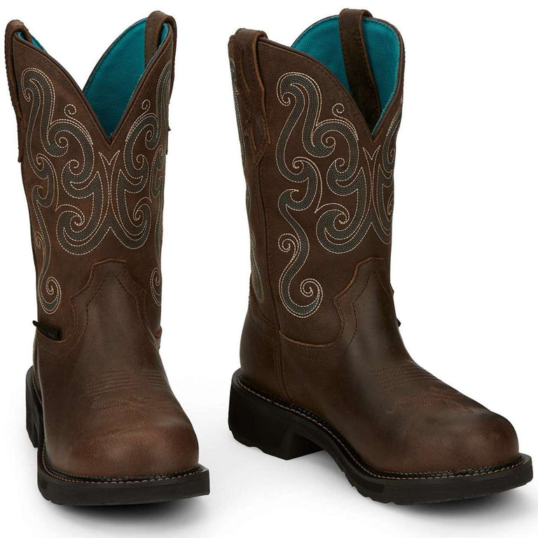 Justin Women's Tasha 11" Waterproof EH Steel Toe Boots, GY9991, Brown