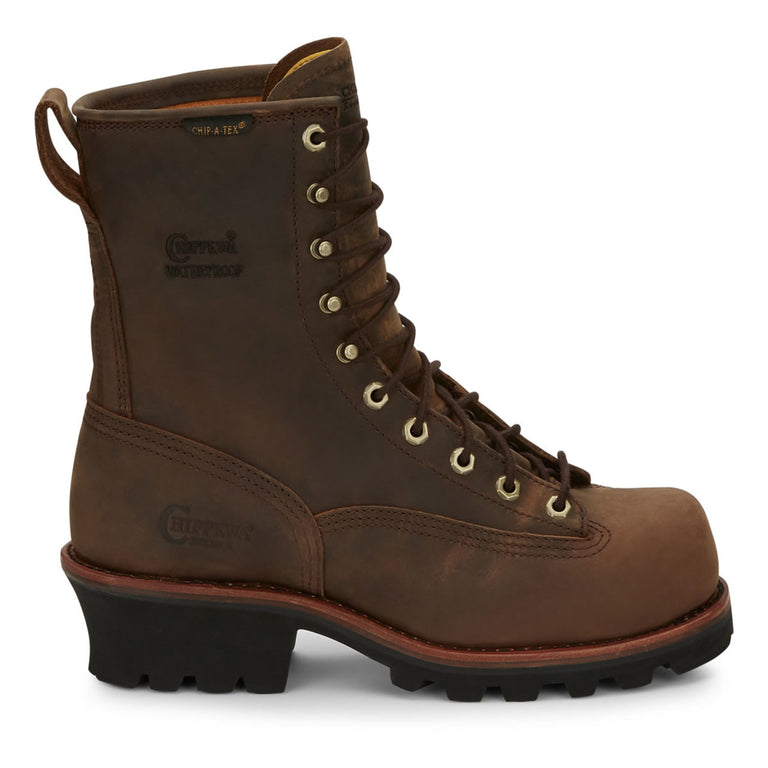 Chippewa Men's Paladin 8" Logger EH Waterproof Steel Toe Boots, 73101, Brown