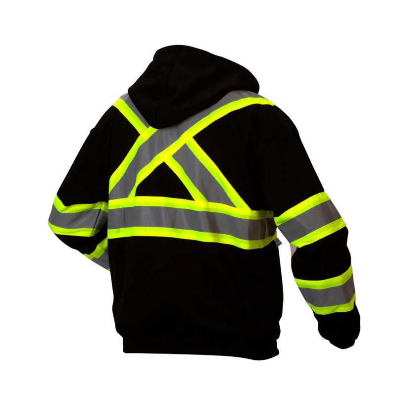 Custom Pyramex RCSZH33 Type R Class 3 High-Vis Zip Black Bottom Sweatshirt with X-Back - High Vis Lime Green