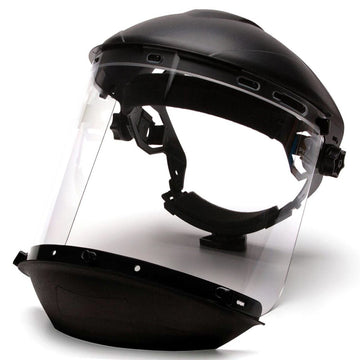 Pyramex Ridgeline Ratchet Headgear with Clear Polycarbonate Face Shield and Chin Protector Combo - S1210CC & HGBR & CHICUP