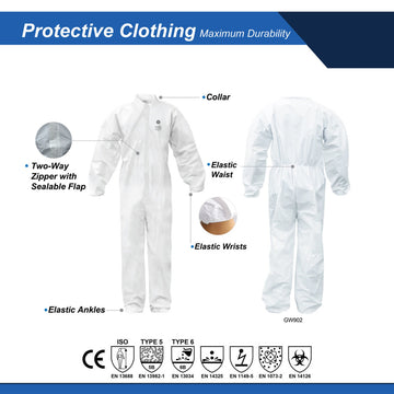 General Electric GW902 Microporous Protective Coverall, White, Case of 24