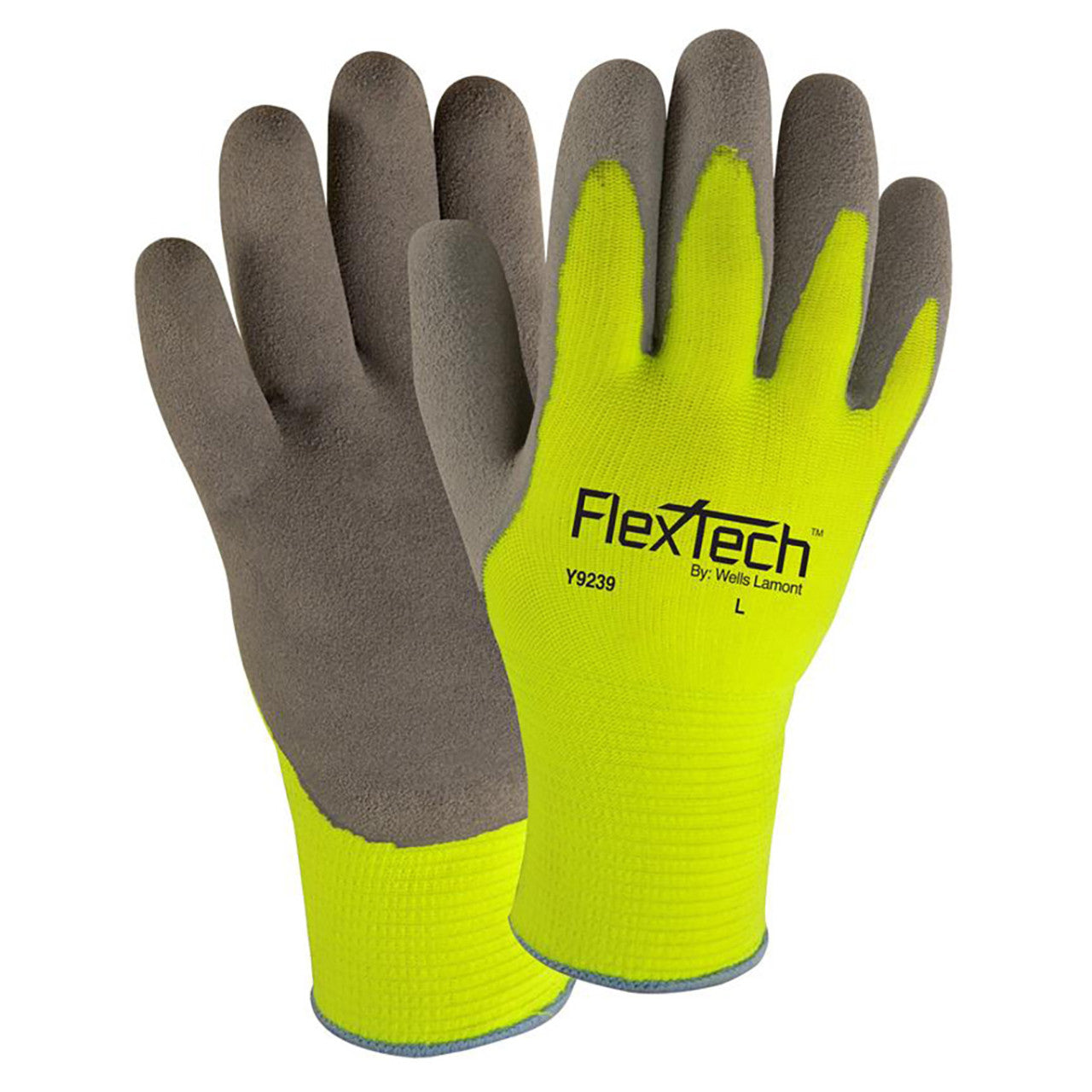Wells Lamont Y9239 FlexTech A1 Cut Sandy Latex Coated Gloves, High-Vis Green