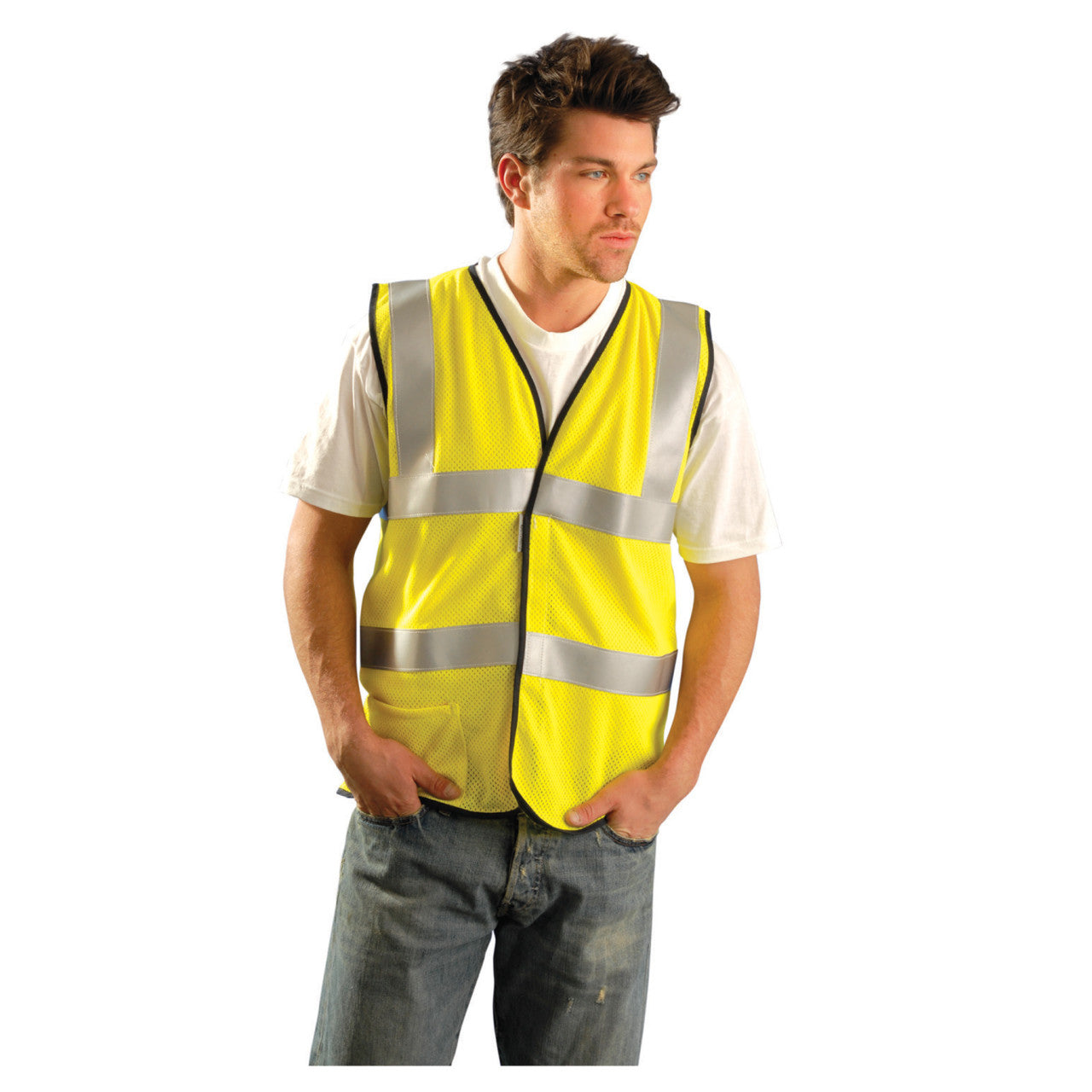 Occunomix Type R Class 2 Hi-Vis Flame Resistant Dual Stripe Mesh Safety Vest, LUX-SSFGCFR