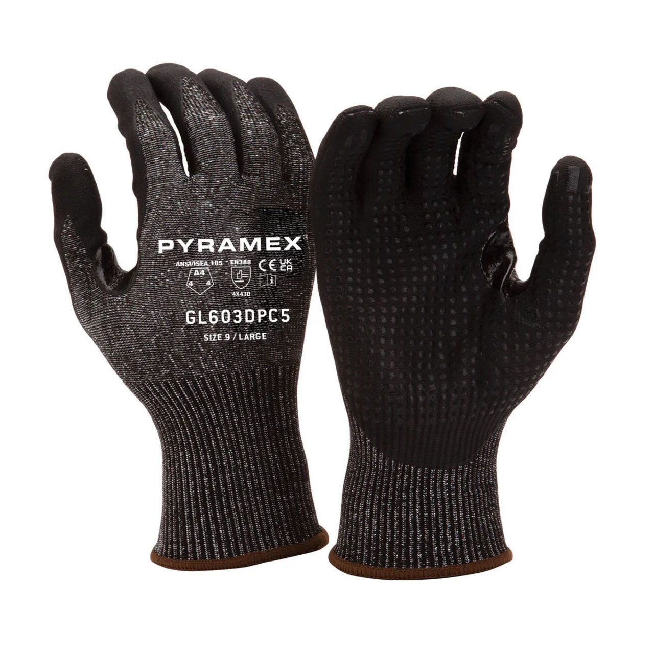 Pyramex GL603DPC5 A4 Cut Dotted Micro Foam Nitrile Dipped Gloves, Gray