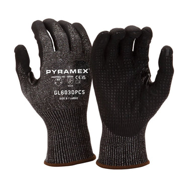 Pyramex GL603DPC5 A4 Cut Dotted Micro Foam Nitrile Dipped Gloves, Gray