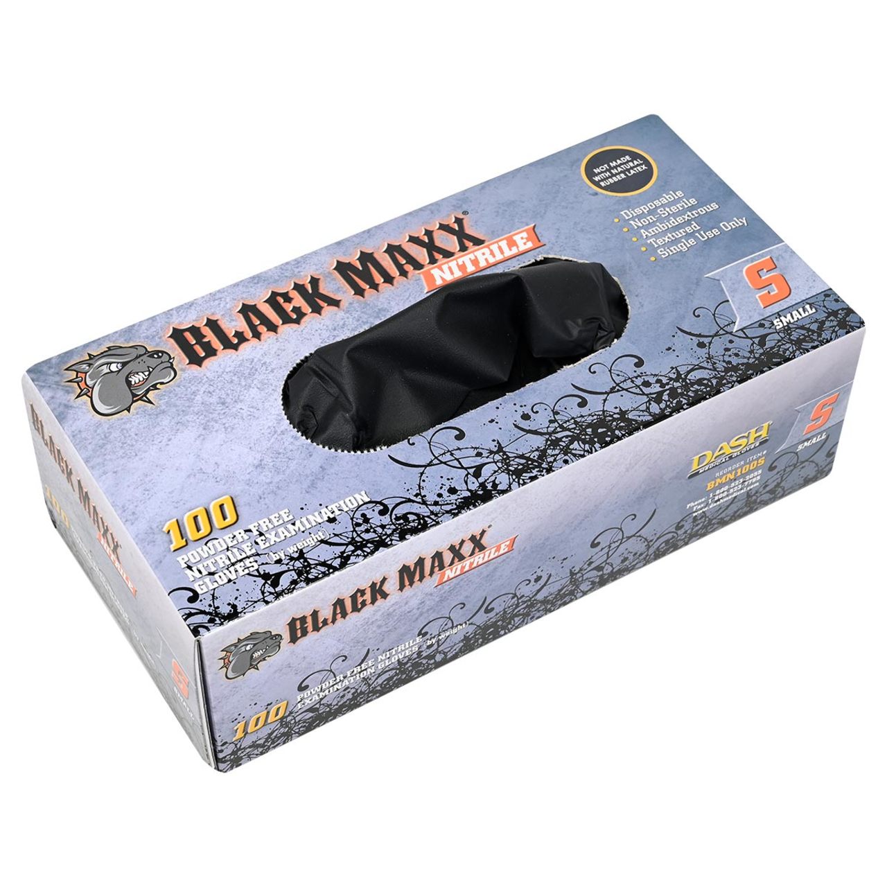 DASH Black Maxx Nitrile Disposable Exam Grade Disposable Gloves, Black, 5 mil, Box of 100