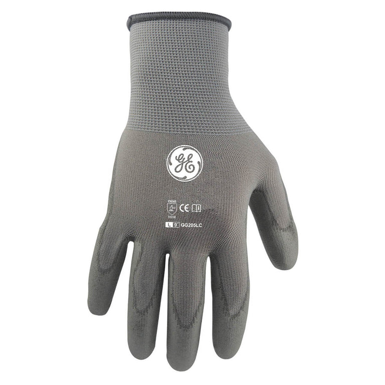 General Electric GG205 Polyurethane Dipped Gloves, Gray