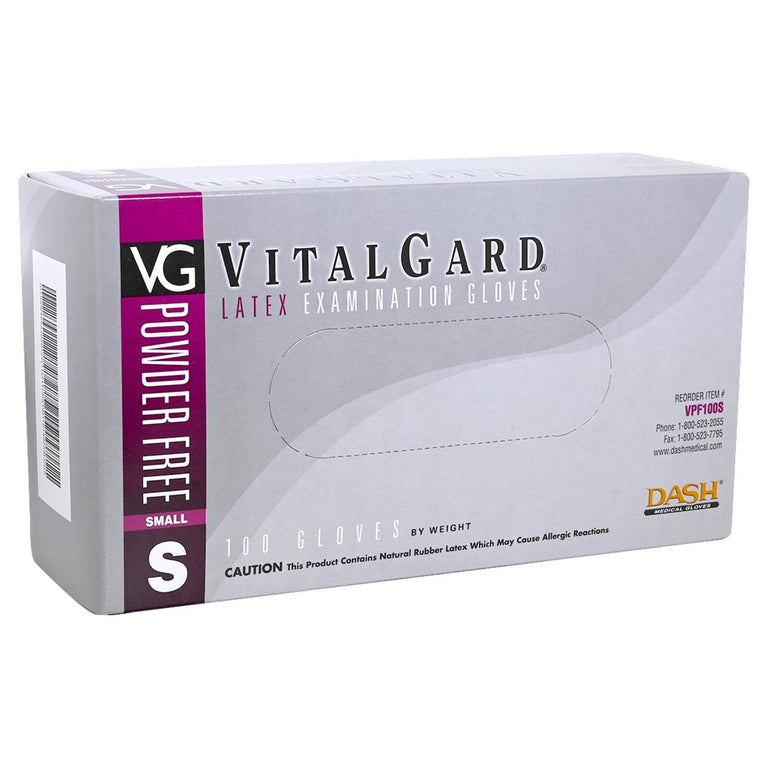 DASH VitalGard Latex Exam Grade Disposable Gloves, Natural, 4.7 mil, Box of 100