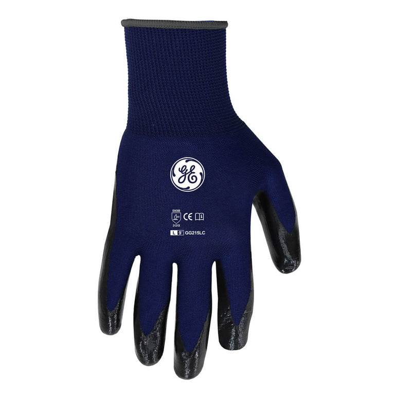 General Electric GG215 Smooth Nitrile Dipped Gloves, Blue