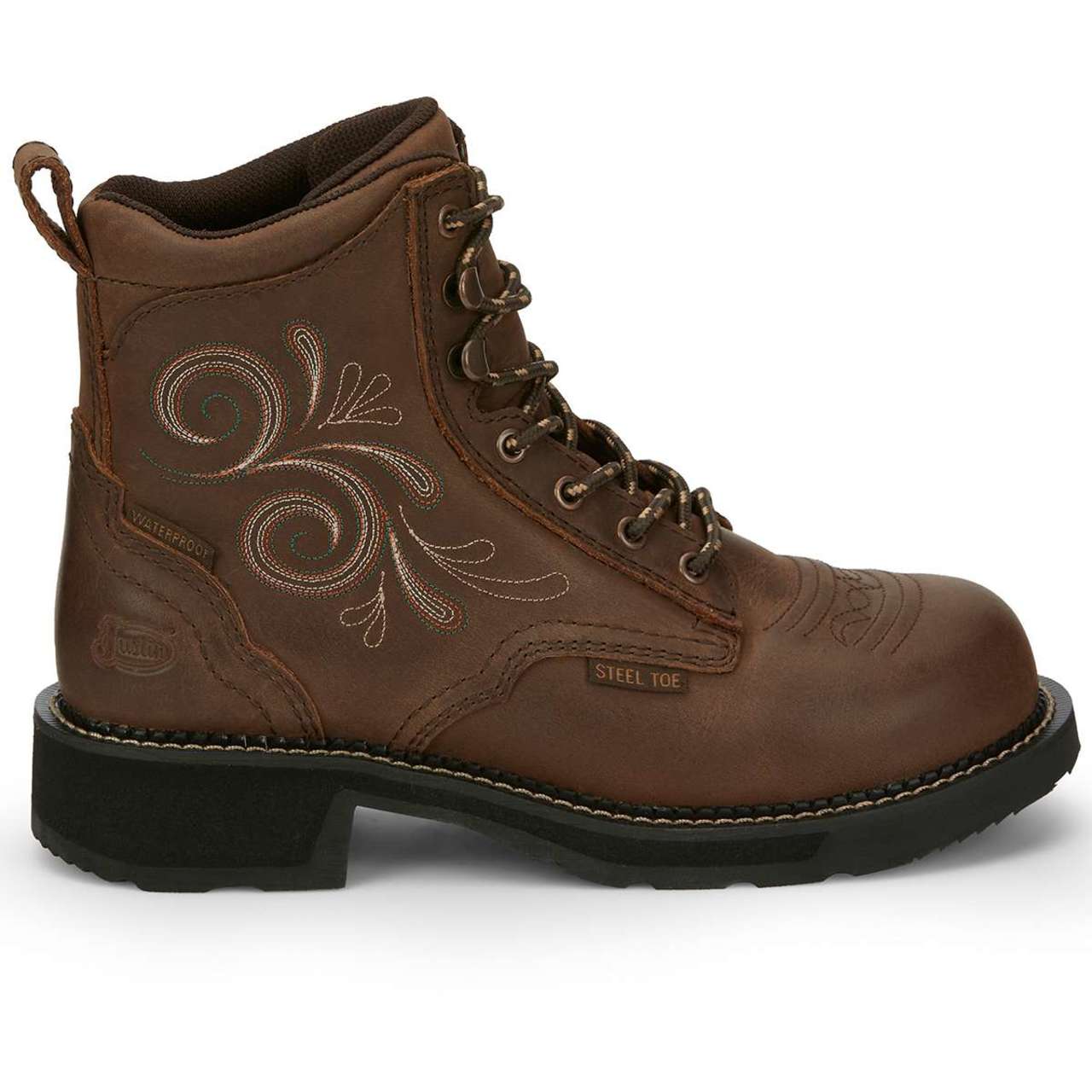 Justin Women's Katerina 6" Waterproof EH Steel Toe Boots, GY985, Brown