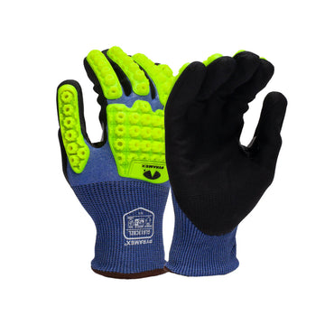 Pyramex GL613CBZ A4 Cut Micro-Foam Nitrile Dipped Impact 3 Gloves, Blue/Hi-Vis Green