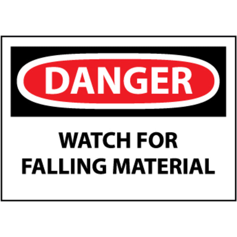 Danger Watch For Falling Material, 10x14 Pressure Sensitive Vinyl Sign