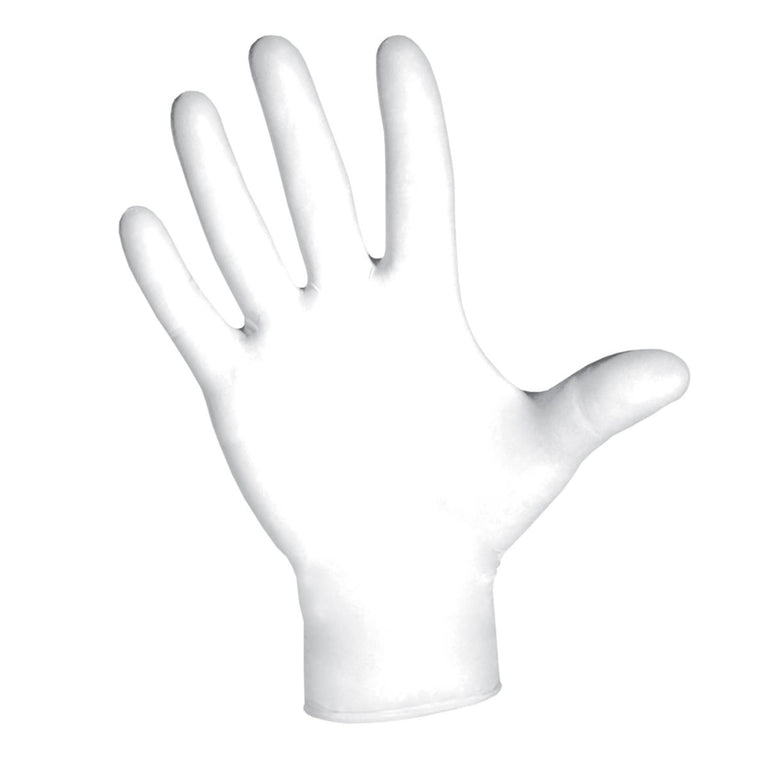 DASH Nuvo Super Stretch Vinyl Disposable Gloves, White, 2.4 mil, Box of 100