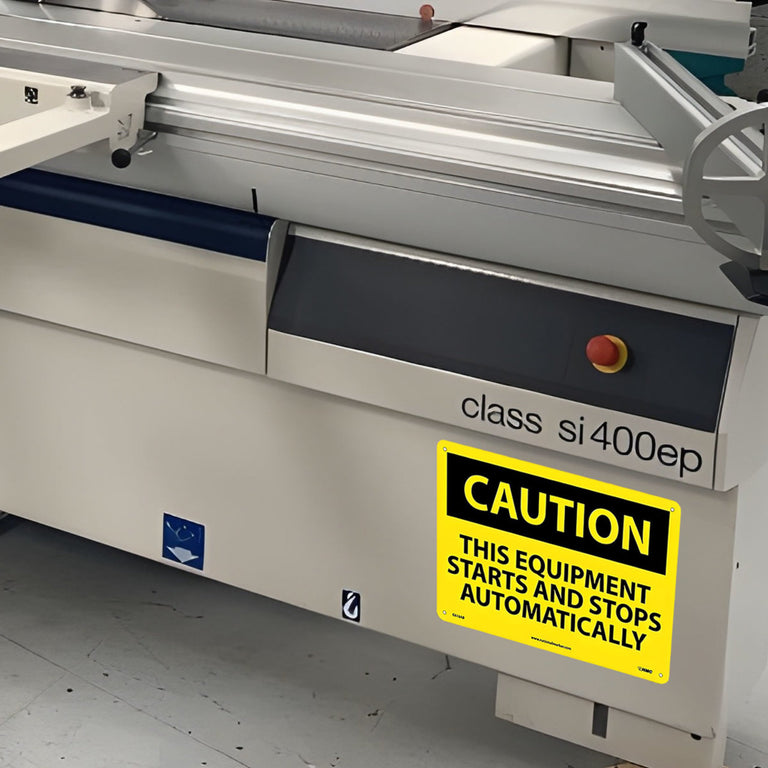 Caution This Equipment Starts And Stops Automatically 10x14 Aluminum Sign
