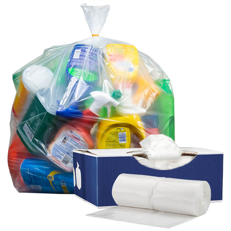 95-96 Gallon Trash Bags - Clear, 25 Bags (5 Rolls of 5) - 1.5 Mil