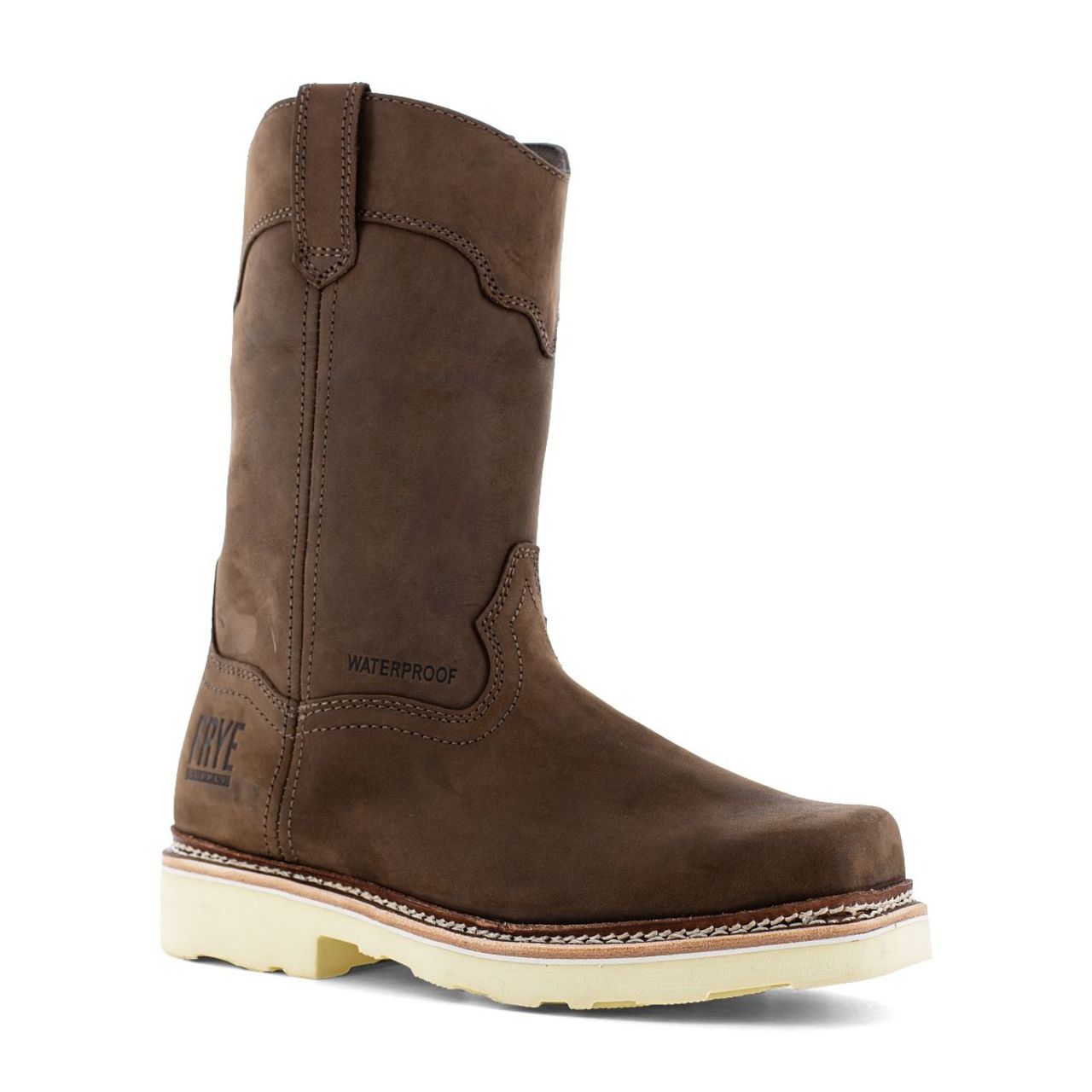 Frye Supply Men's The Safety-Crafted 10" Wellington Waterproof EH Steel Toe Work Boots, Dark Brown - FR40304