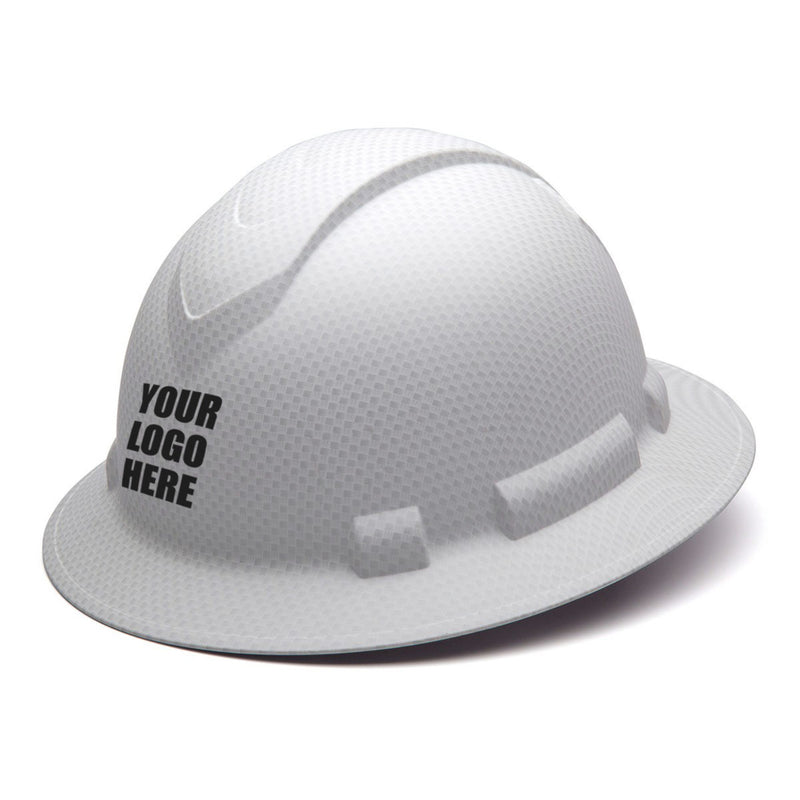 Custom Pyramex Ridgeline Full Brim Hard Hat, 4-Point Ratchet Suspension, Matte White Graphite