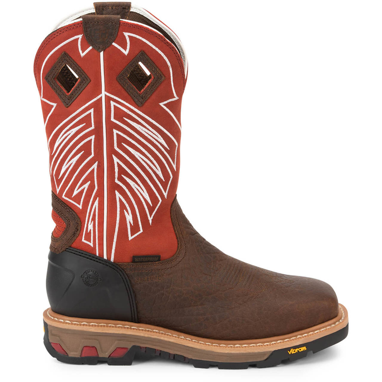 Justin Men's Roughneck 12" Waterproof EH Steel Toe Boots, WK2115, Brown