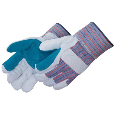 Rugged Blue GL120 Double Leather Palm Gloves, Gray/Blue