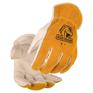 Black Stallion 97 Cowhide Leather Palm Driver Gloves, Brown/Natural