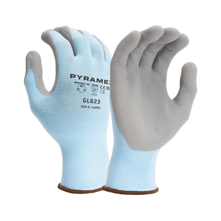 Pyramex GL623 A1 Cut Sandy Nitrile Dipped Gloves, Blue/Gray
