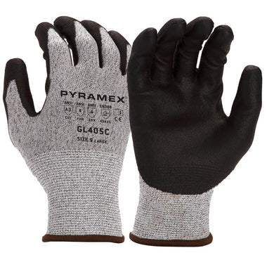 Pyramex GL405C A3 Cut Polyurethane Dipped Gloves, Gray