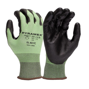 Pyramex GL407C A4 Cut Polyurethane Dipped Gloves, Green/Black