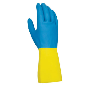 Task CHEM101 Chemical Resistant 13” Flock Lined 28 mil Neoprene Coated Latex Gloves, CH512813, Blue/Yellow
