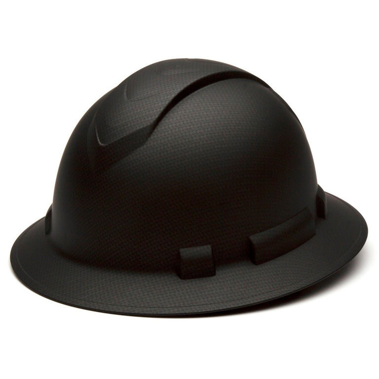 Pyramex Ridgeline Full Brim Hard Hat 4-Point Ratchet Suspension, HP54117, Black Graphite