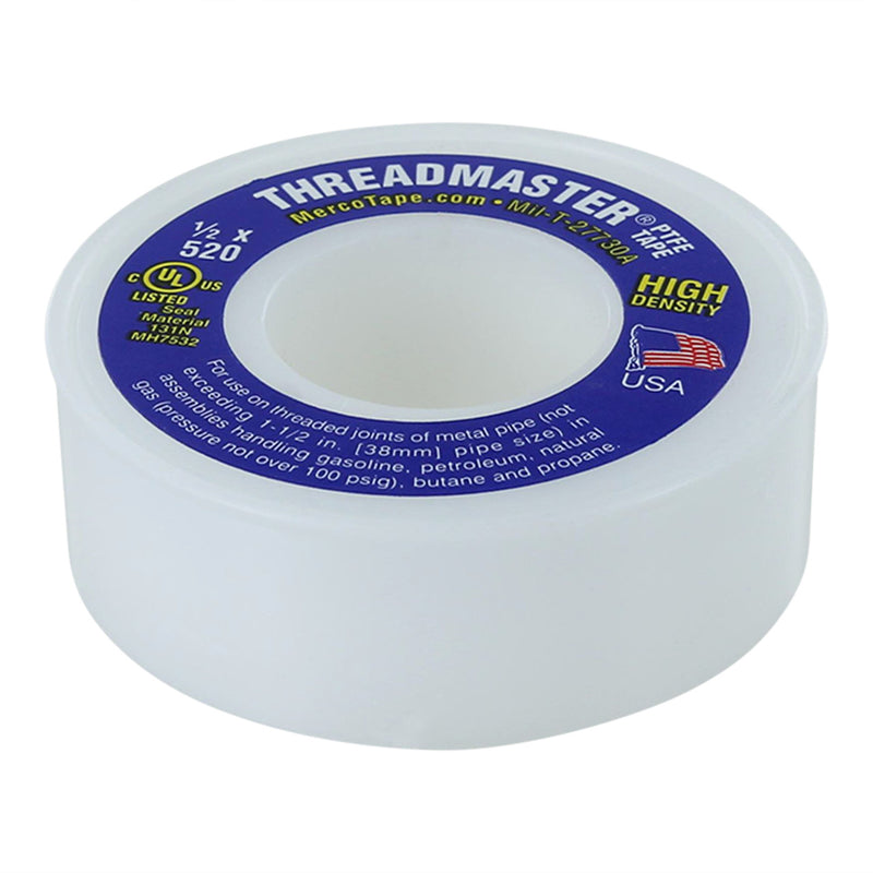 M55 Threadmaster Threadseal High Density PTFE Tape, White, 1/2in x 520in