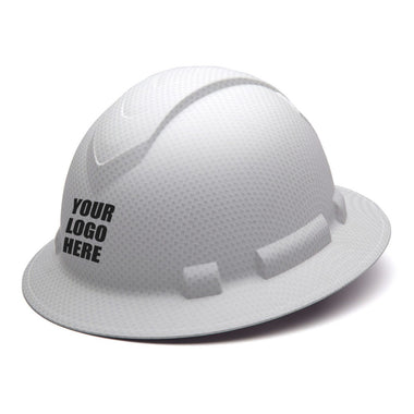 Custom Pyramex Ridgeline Full Brim Hard Hat, 4-Point Ratchet Suspension, Matte White Graphite