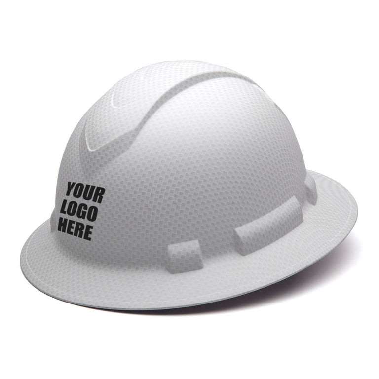Custom Pyramex Ridgeline Full Brim Hard Hat, 4-Point Ratchet Suspension, Matte White Graphite
