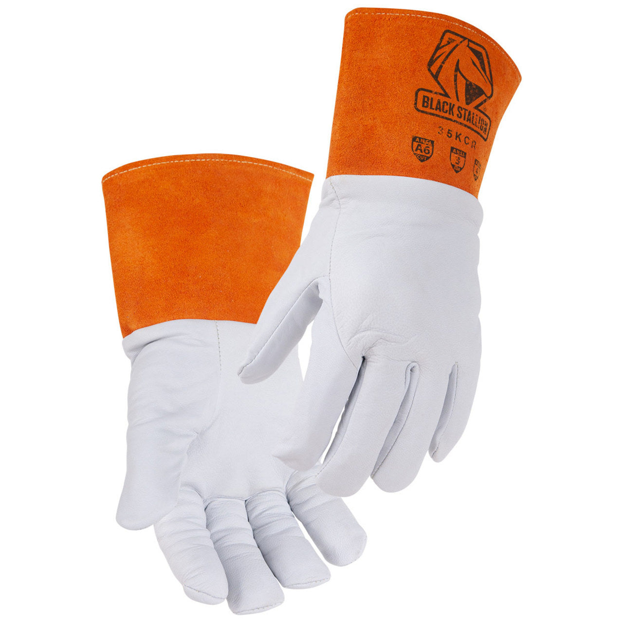 Black Stallion 35KCR Cut Resistant Kidskin TIG Welding Gloves, White/Orange