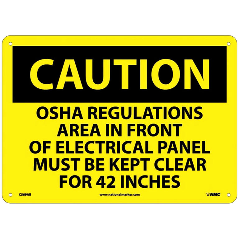 Caution Area In Front Of Electrical Panel Must Be Kept Clear For 42 Inches 10x14 Aluminum Sign