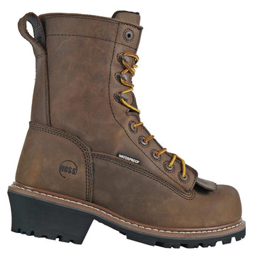 Hoss Men's Cross Cut 8" Loggers Waterproof EH Composite Toe Boots, 80715, Brown, 80715, Brown